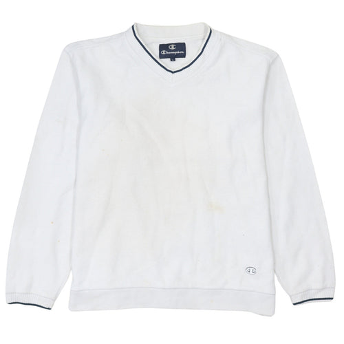 Champion Men's White V-Neck Pullover Jumper L Classic Knit