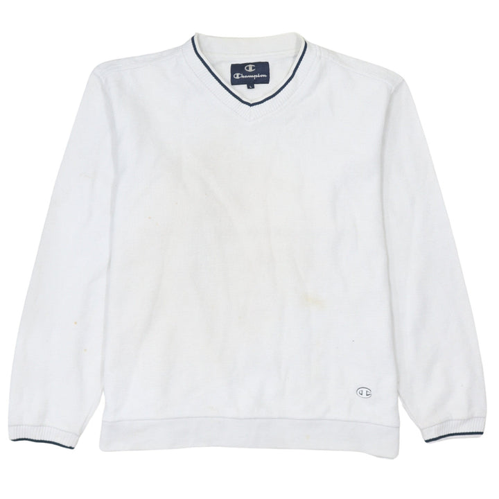 Champion Men's White V-Neck Pullover Jumper L Classic Knit