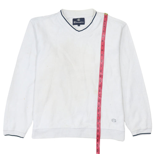 Champion Men's White V-Neck Pullover Jumper L Classic Knit