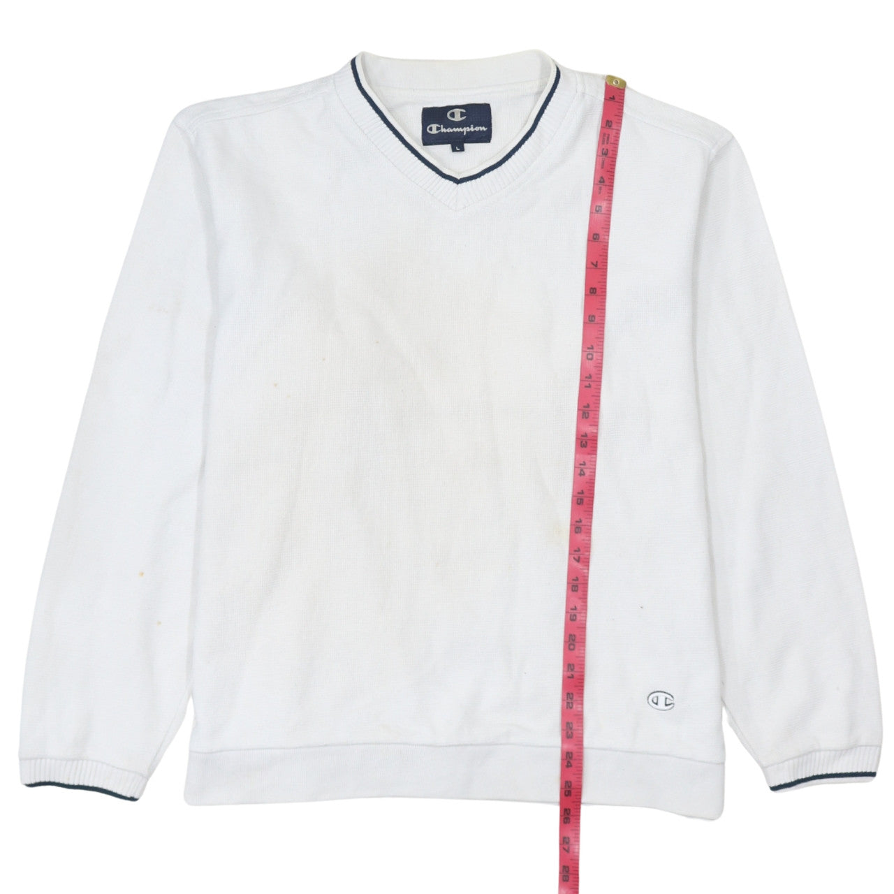 Champion Men's White V-Neck Pullover Jumper L Classic Knit