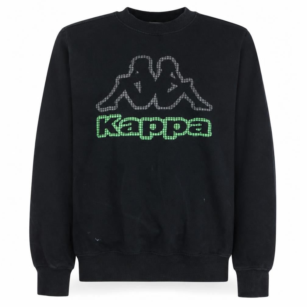 Front view of Kappa Men's Black Medium Pullover Sweatshirt Logo Graphic