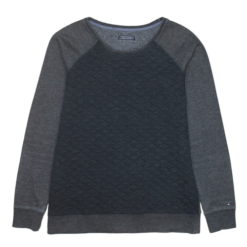 Tommy Hilfiger Men's Grey Quilted Pullover Sweatshirt L Crew Neck Classic