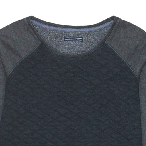 Tommy Hilfiger Men's Grey Quilted Pullover Sweatshirt L Crew Neck Classic