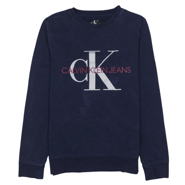 Calvin Klein Jeans Boys Navy Blue Logo Sweatshirt Size 14 Crew Neck