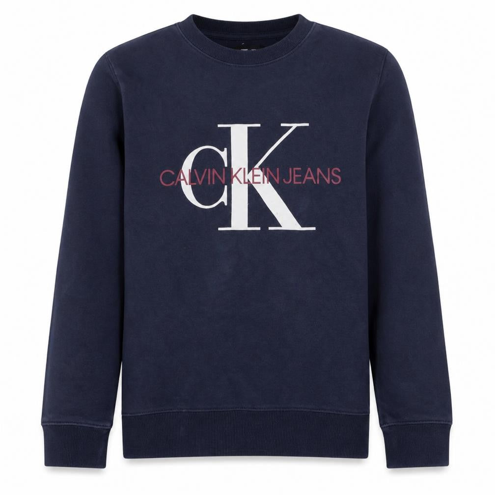 Calvin Klein Jeans Boys Navy Blue Logo Sweatshirt Size 14 Crew Neck