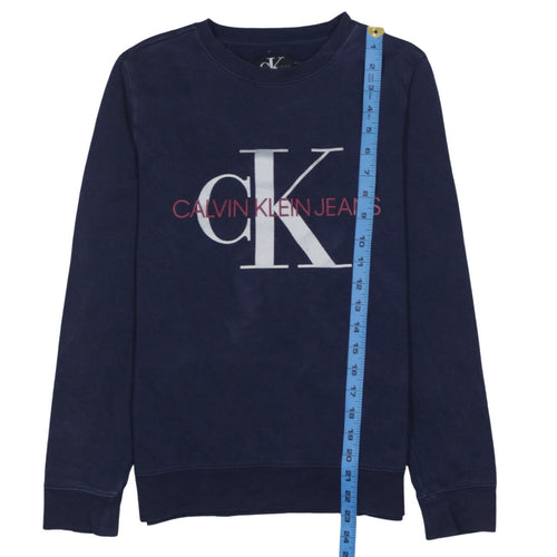 Calvin Klein Jeans Boys Navy Blue Logo Sweatshirt Size 14 Crew Neck