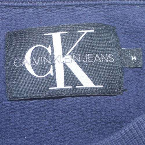 Calvin Klein Jeans Boys Navy Blue Logo Sweatshirt Size 14 Crew Neck