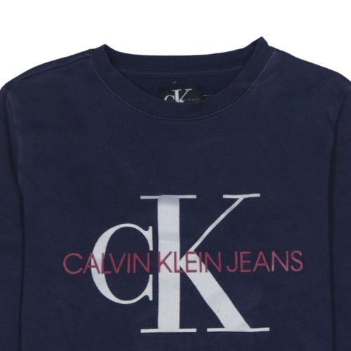 Calvin Klein Jeans Boys Navy Blue Logo Sweatshirt Size 14 Crew Neck