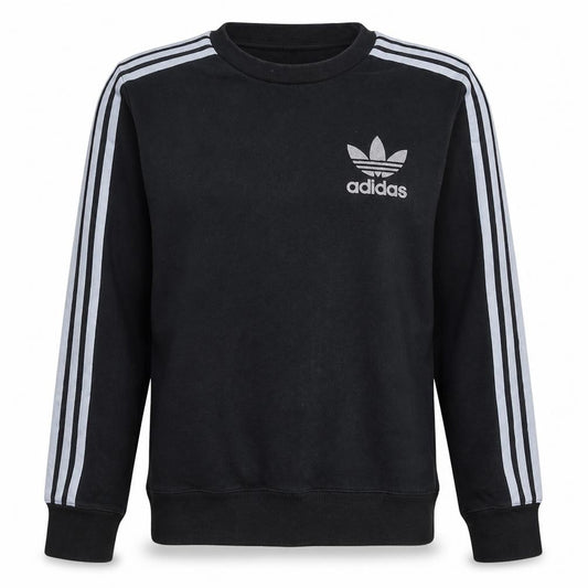 Front view of Adidas women’s black xs crew neck pullover sweatshirt with logo