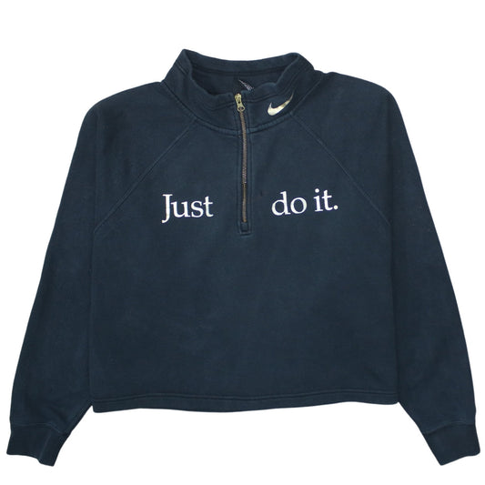 Nike Womens Navy 1/4 Zip Fleece Sweatshirt XL Just Do It Logo