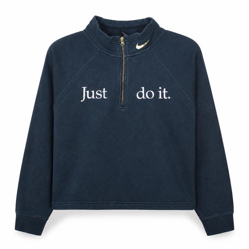 Nike Womens Navy 1/4 Zip Fleece Sweatshirt XL Just Do It Logo