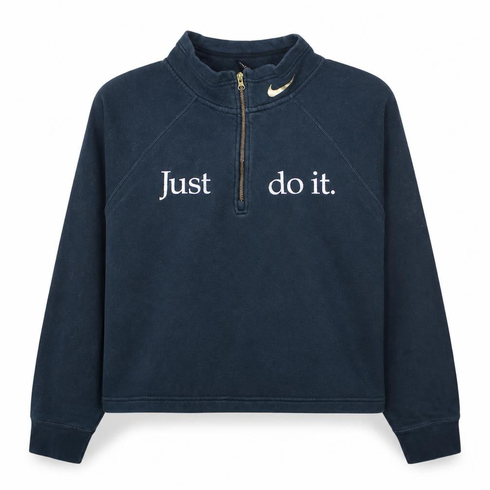 Nike Womens Navy 1/4 Zip Fleece Sweatshirt XL Just Do It Logo