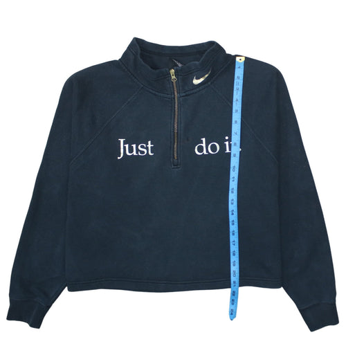 Nike Womens Navy 1/4 Zip Fleece Sweatshirt XL Just Do It Logo