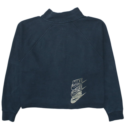 Nike Womens Navy 1/4 Zip Fleece Sweatshirt XL Just Do It Logo
