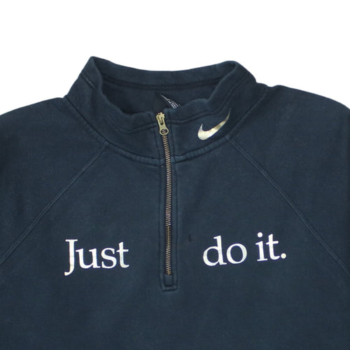 Nike Womens Navy 1/4 Zip Fleece Sweatshirt XL Just Do It Logo