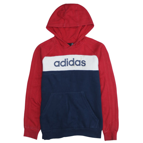 Adidas Boys Red Navy Colourblock Pullover Hoodie Size 14 Years