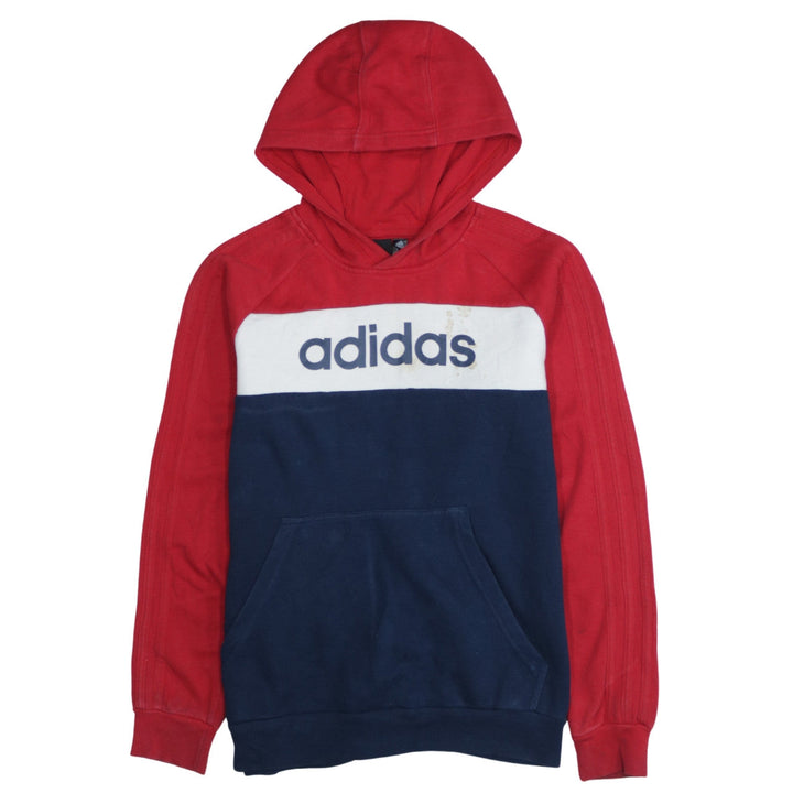Adidas Boys Red Navy Colourblock Pullover Hoodie Size 14 Years