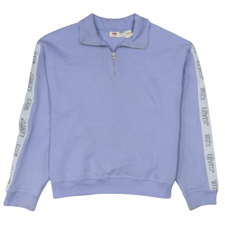 Levi's Women Lilac 1/4 Zip Logo Sweatshirt XXS Relaxed Cotton Blend