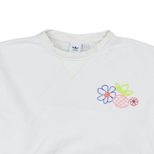 Adidas Womens White Floral Crew Neck Sweatshirt Size 12 UK
