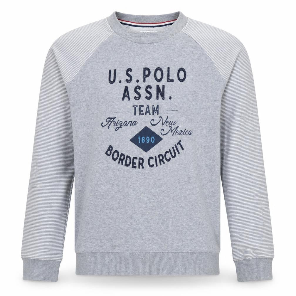 Front view of U.S. Polo Assn. Men's Grey Crew Neck Sweatshirt, size S, Regular Fit