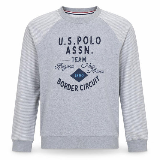 Front view of U.S. Polo Assn. Men's Grey Crew Neck Sweatshirt, size S, Regular Fit