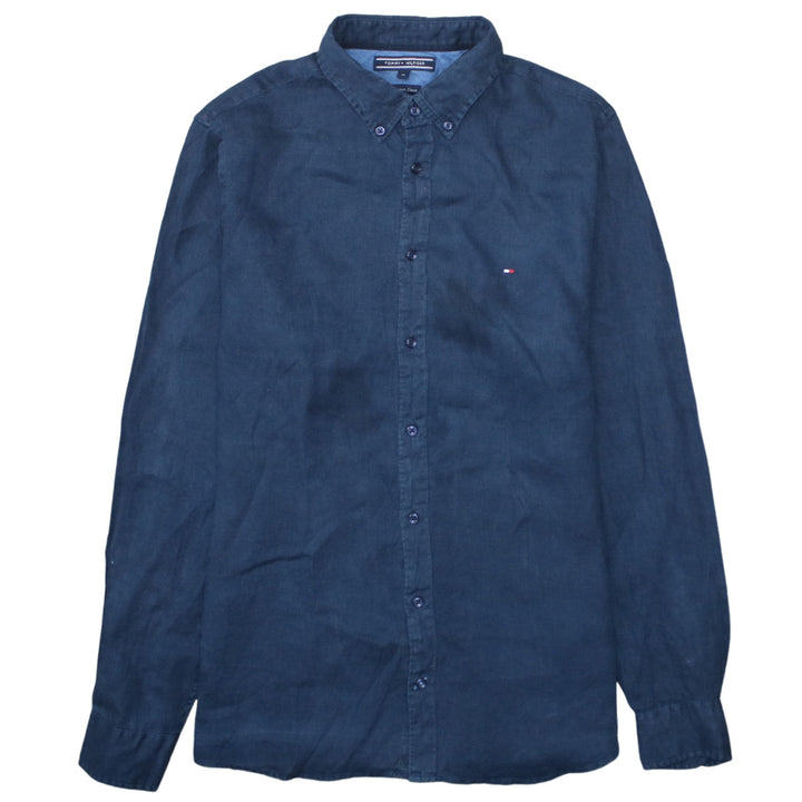 Tommy Hilfiger Men's Blue Premium Linen Button-Down Shirt M
