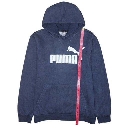 Puma Men's Blue Pullover Hoodie Medium Fleece Logo Sportswear