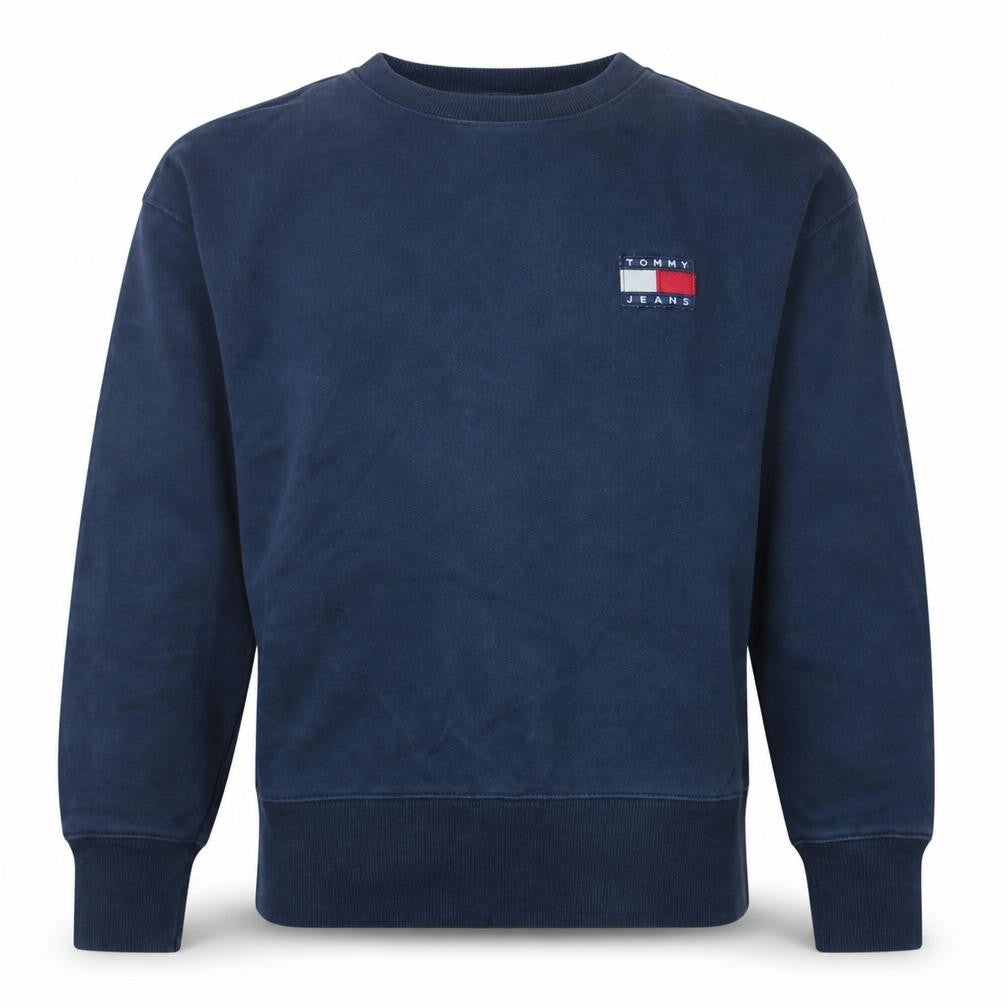 Front view of Tommy Jeans Men's Blue Crew Neck Sweatshirt, size S, Classic Logo