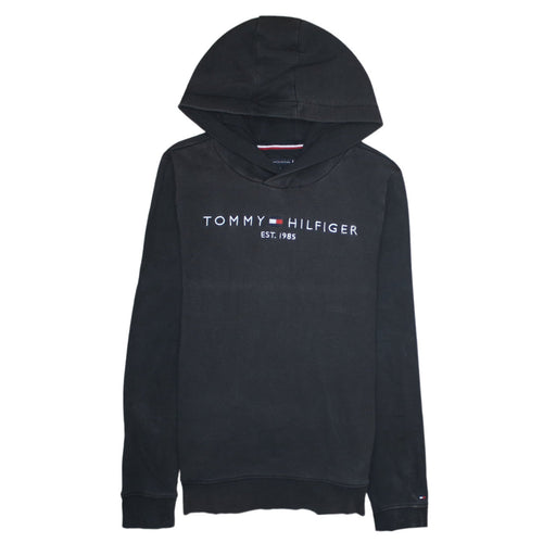 Tommy Hilfiger Boys Black Pullover Hoodie 164cm Cotton Blend Logo Design