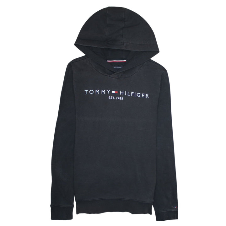 Tommy Hilfiger Boys Black Pullover Hoodie 164cm Cotton Blend Logo Design