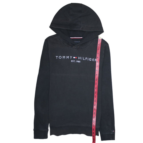 Tommy Hilfiger Boys Black Pullover Hoodie 164cm Cotton Blend Logo Design