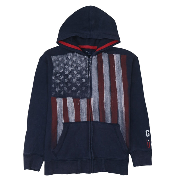 Gap Kids Boys Navy Full Zip Hoodie 13 Years American Flag Graphic Print