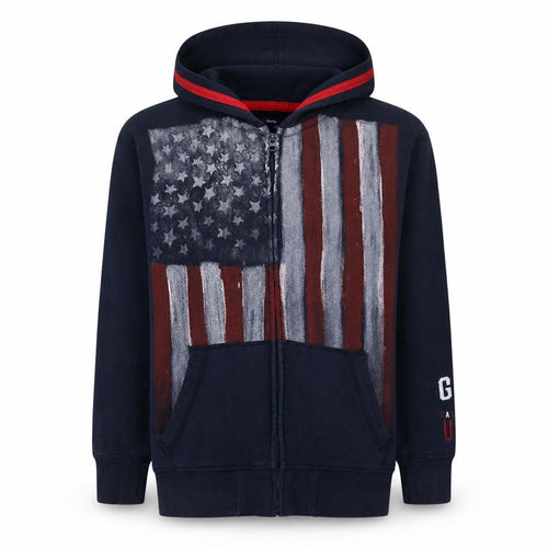 Gap Kids Boys Navy Full Zip Hoodie 13 Years American Flag Graphic Print