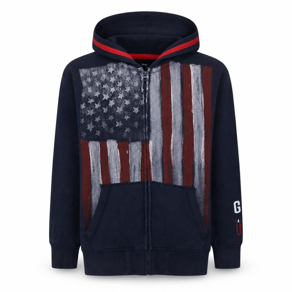 Gap Kids Boys Navy Full Zip Hoodie 13 Years American Flag Graphic Print