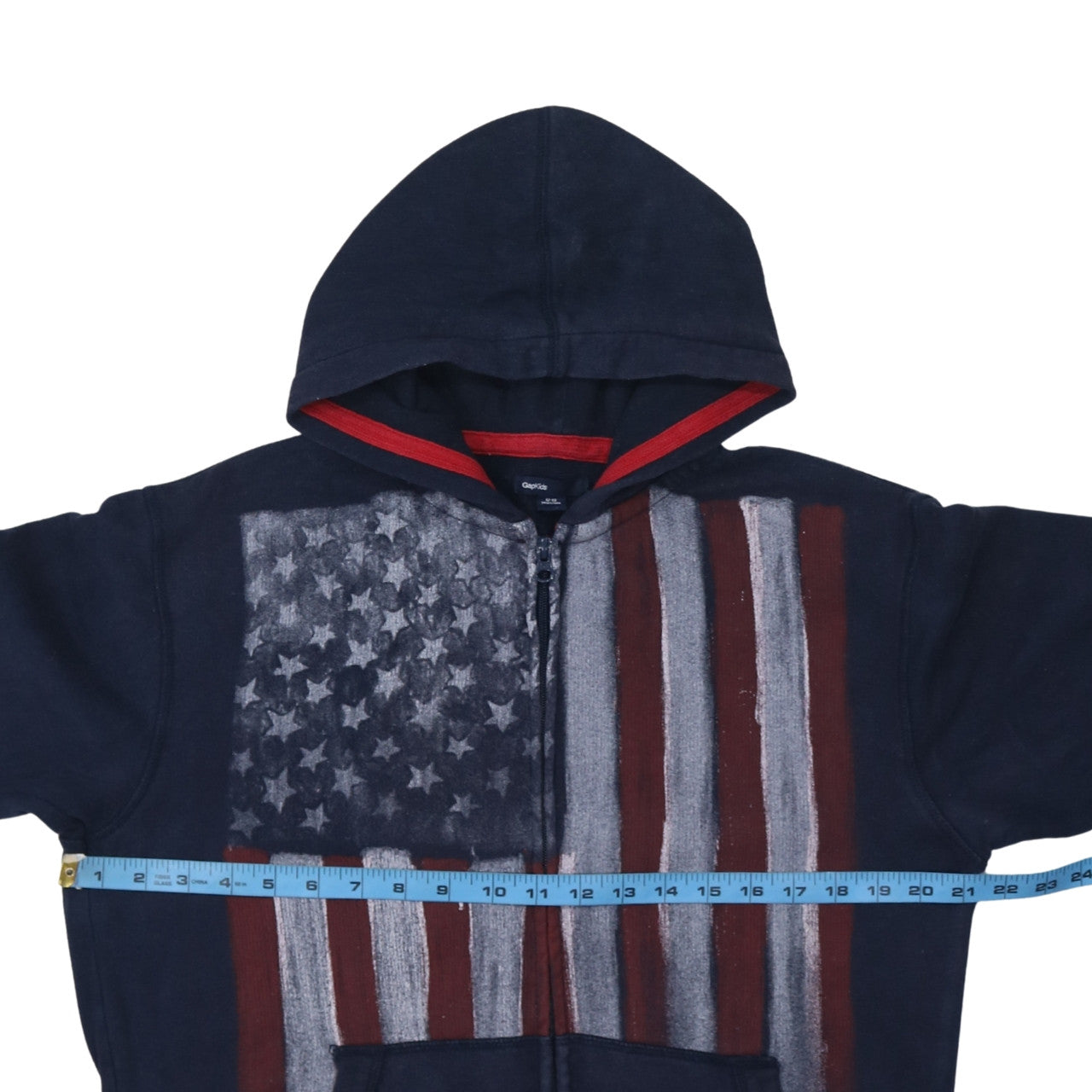 Gap Kids Boys Navy Full Zip Hoodie 13 Years American Flag Graphic Print