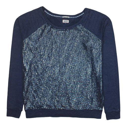 Hilfiger Denim Womens Navy Blue Sequin Pullover Sweatshirt Size L