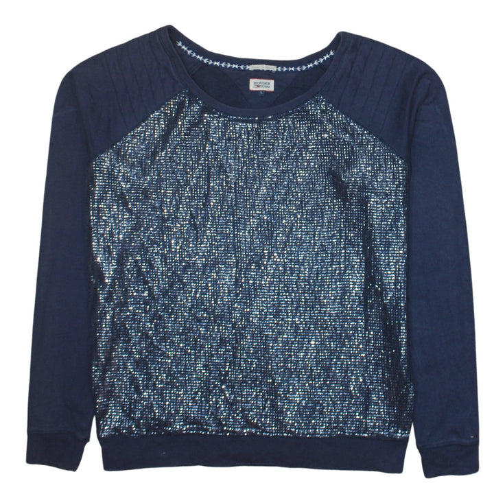 Hilfiger Denim Womens Navy Blue Sequin Pullover Sweatshirt Size L