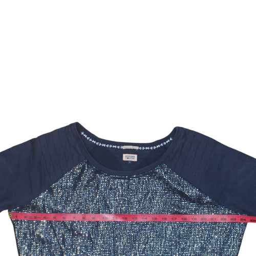 Hilfiger Denim Womens Navy Blue Sequin Pullover Sweatshirt Size L