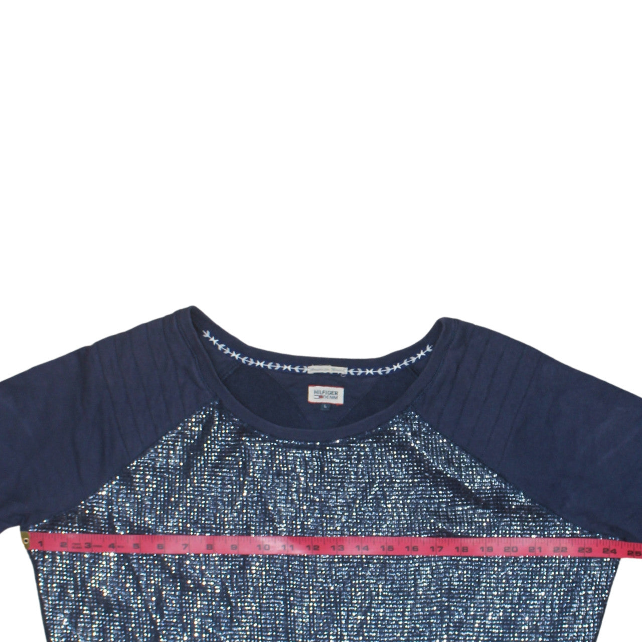 Hilfiger Denim Womens Navy Blue Sequin Pullover Sweatshirt Size L
