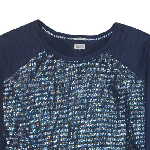 Hilfiger Denim Womens Navy Blue Sequin Pullover Sweatshirt Size L