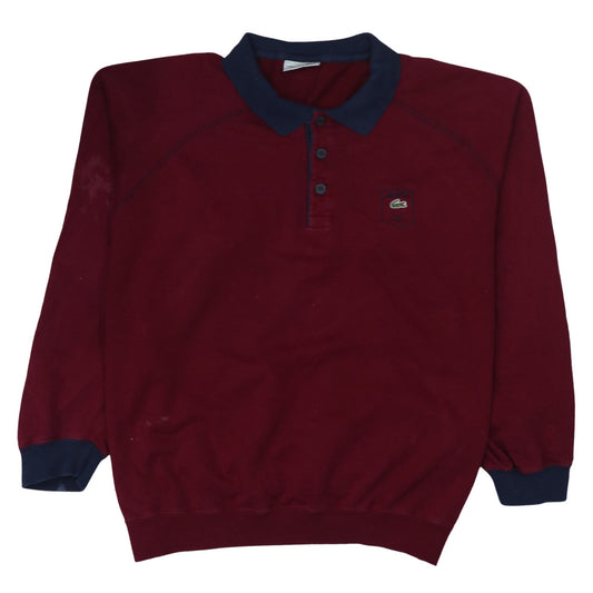 Vintage Lacoste Red Long Sleeve Cotton Polo Shirt Men's L