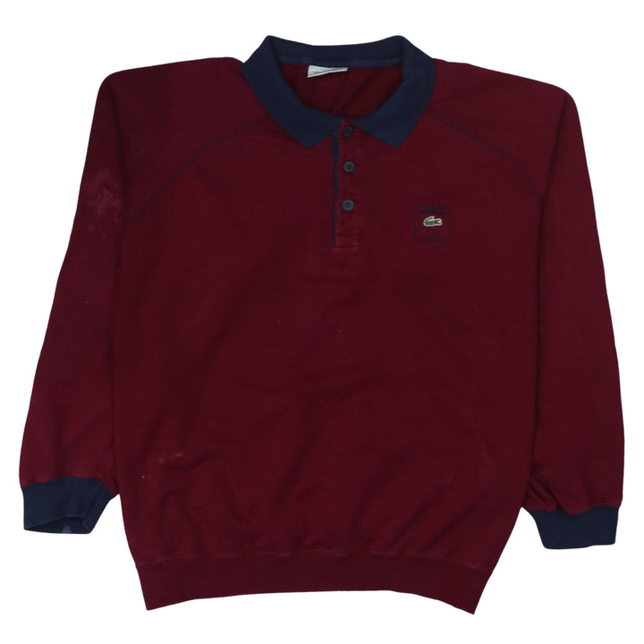 Vintage Lacoste Red Long Sleeve Cotton Polo Shirt Men's L