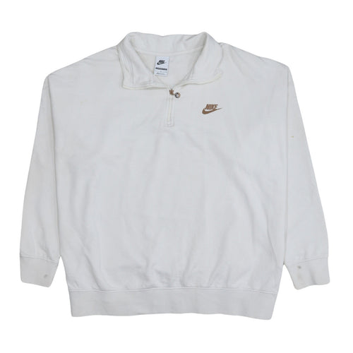 Nike Women White 1/4 Zip Oversized Sweatshirt L Logo Cotton Blend