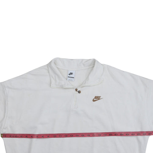 Nike Women White 1/4 Zip Oversized Sweatshirt L Logo Cotton Blend
