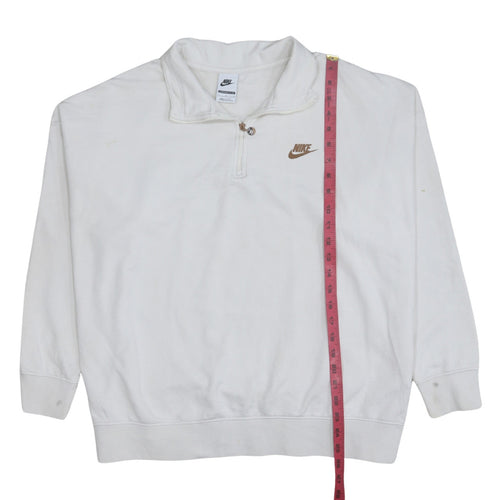 Nike Women White 1/4 Zip Oversized Sweatshirt L Logo Cotton Blend