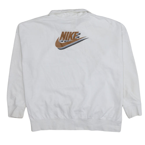 Nike Women White 1/4 Zip Oversized Sweatshirt L Logo Cotton Blend