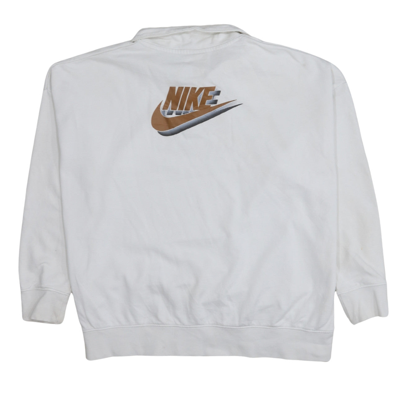 Nike Women White 1/4 Zip Oversized Sweatshirt L Logo Cotton Blend