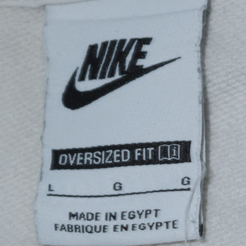 Nike Women White 1/4 Zip Oversized Sweatshirt L Logo Cotton Blend