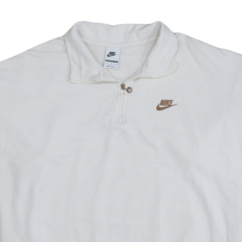 Nike Women White 1/4 Zip Oversized Sweatshirt L Logo Cotton Blend