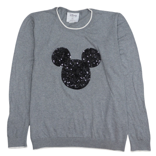 Disney Women's Grey Sequin Mickey Mouse Pullover Jumper XL
